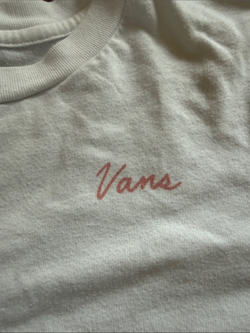 Vans White Long Sleeve Tee with Pink Script Logo